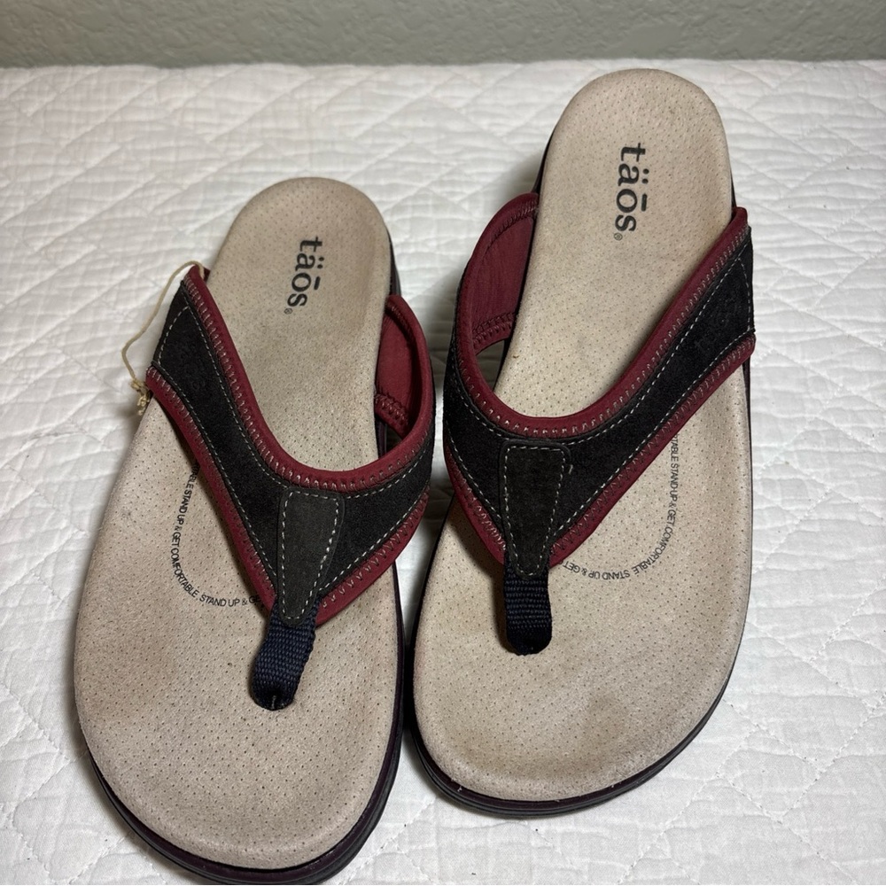 Taos Aura AUR-13540 Women’s Sz 8 Black Leather Flip Flop Thong Sandals